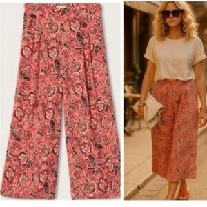 Mango MNG Paisley Wide-Leg Elastic Waist Ankle Pants sz S
